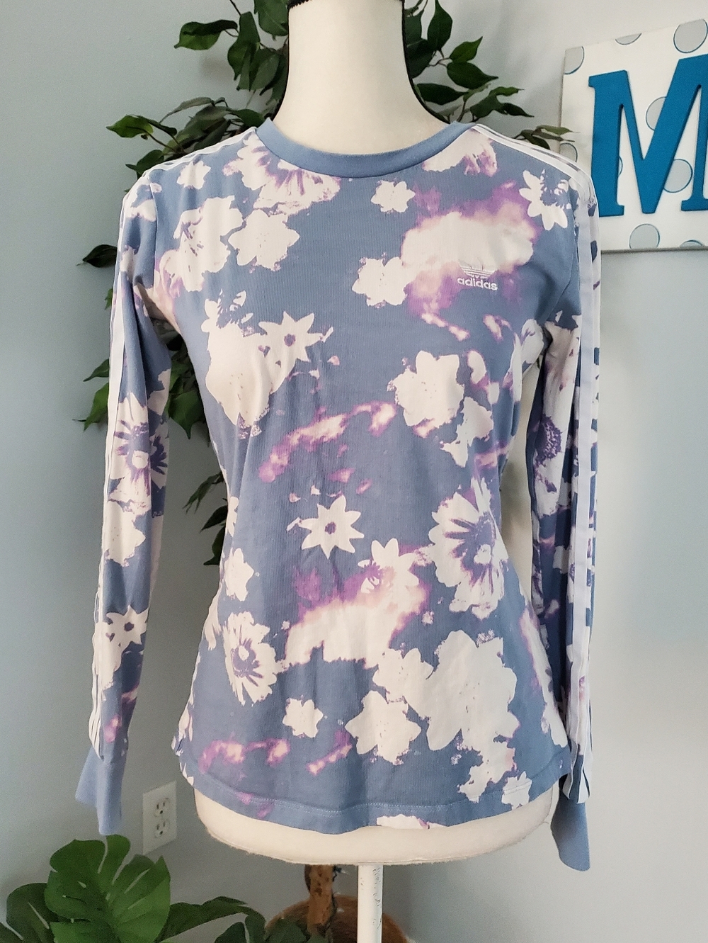 ADIDAS ORIGINALS Floral Three Stripe Long Sleeve T S